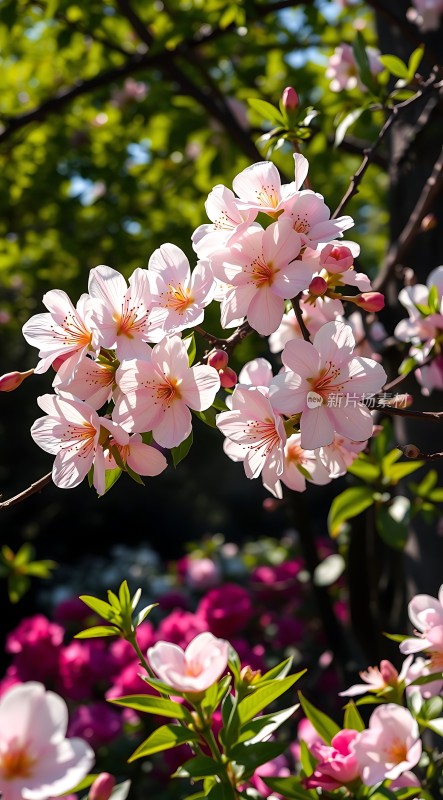 春日烂漫粉红樱花竞相绽放