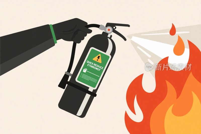 灭火器灭火火焰插画