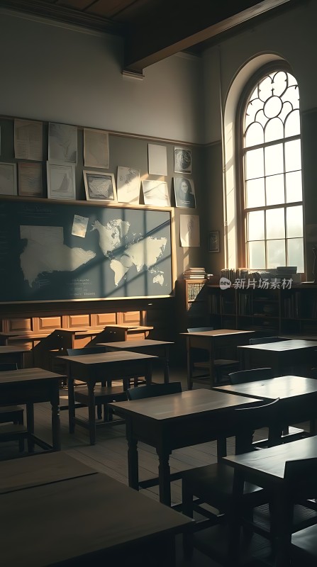 阳光洒满教室世界地图映入眼帘