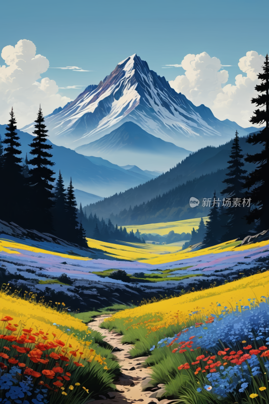 有山中间一条小路高清风景插图片