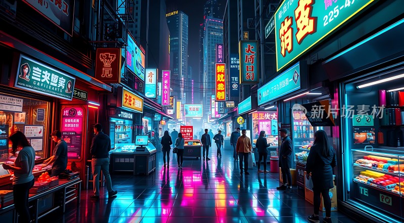 霓虹灯下的繁华夜市热闹非凡
