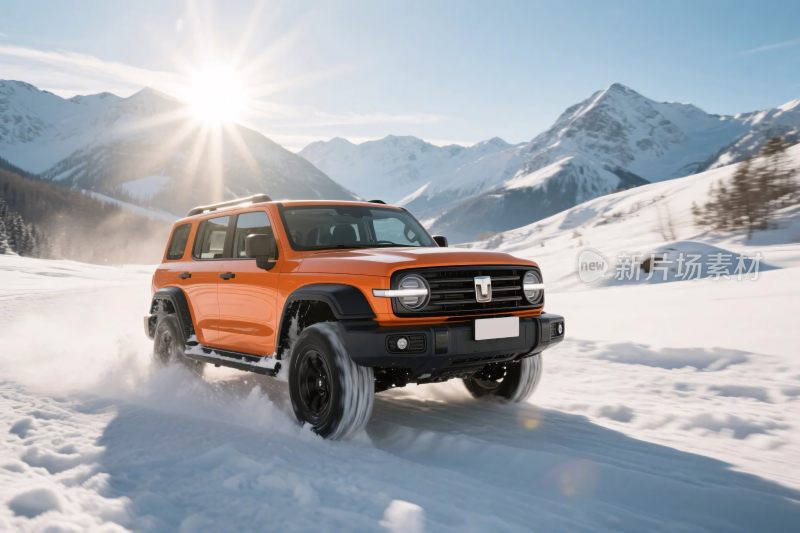 橙色越野车雪地驰骋
