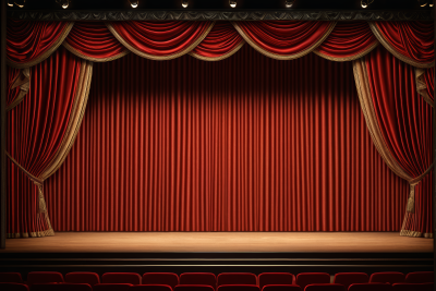红色窗帘和木地板的舞台高清背景图片 红色窗帘和木地板的舞台高清背景图片