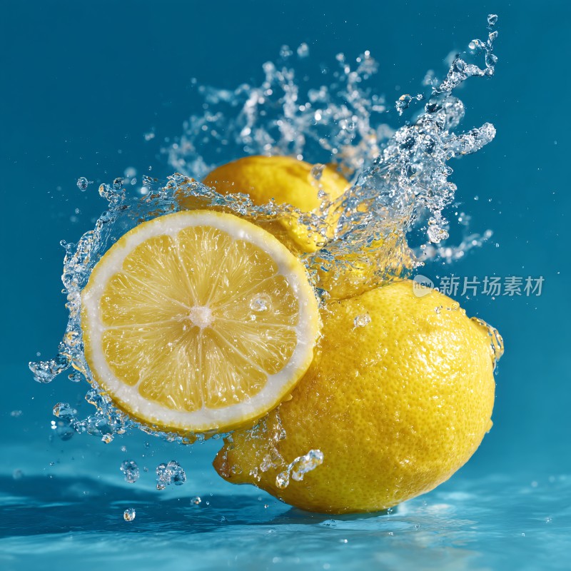 柠檬入水溅起水花瞬间