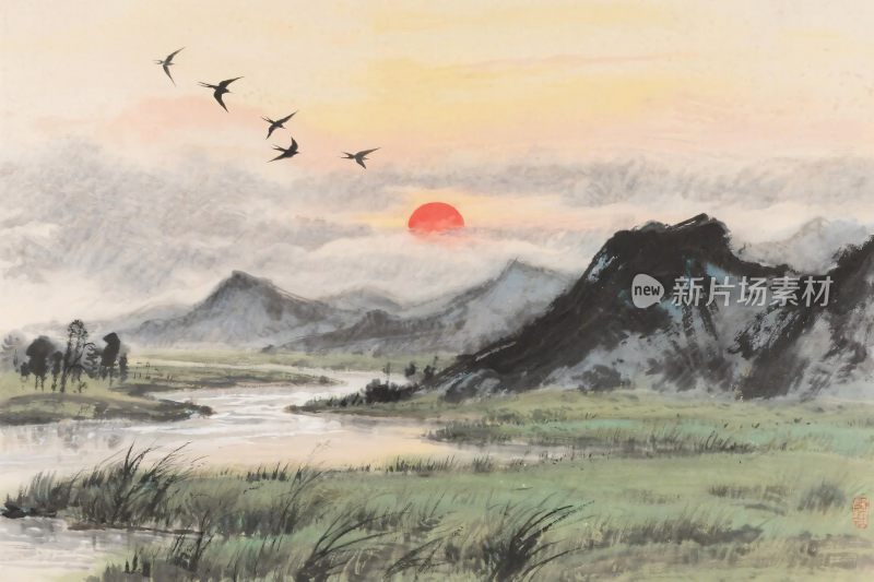 山水水墨风景画