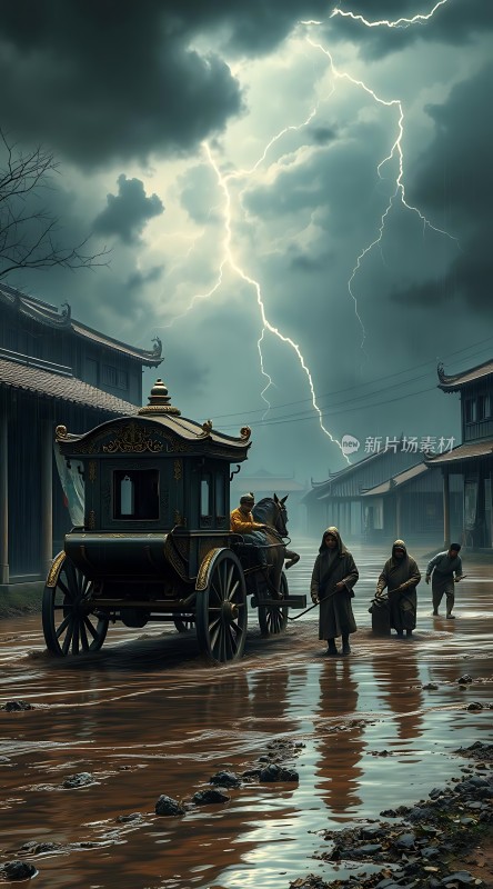 雷雨夜的古风马车