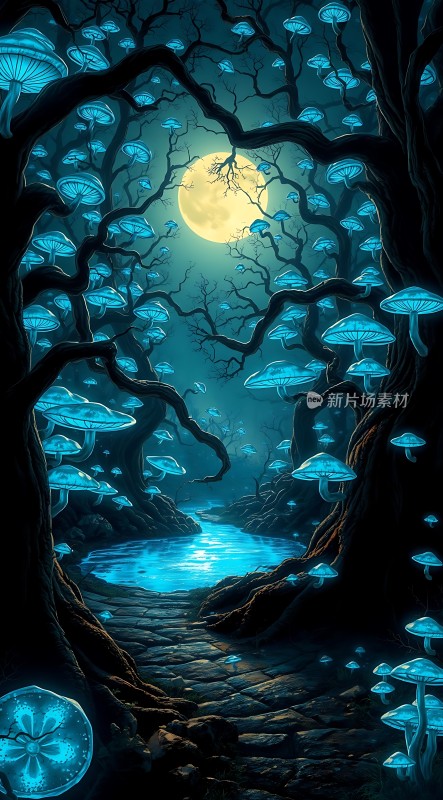 幽蓝月光下的神秘森林