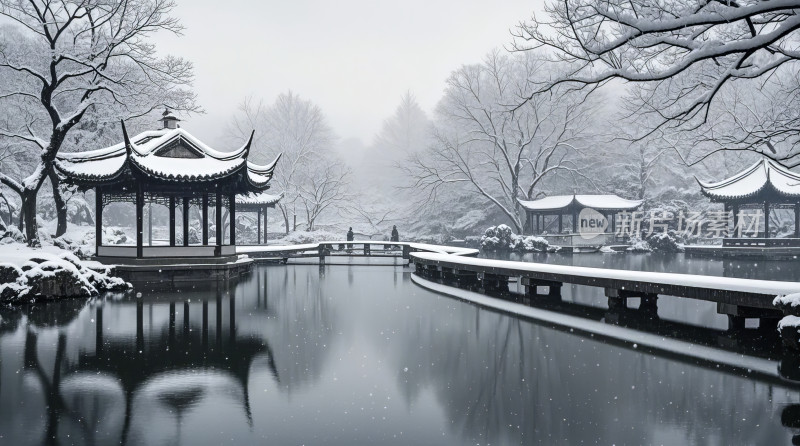 大雪节气西湖断桥雪景杭州旅游景点宣传图