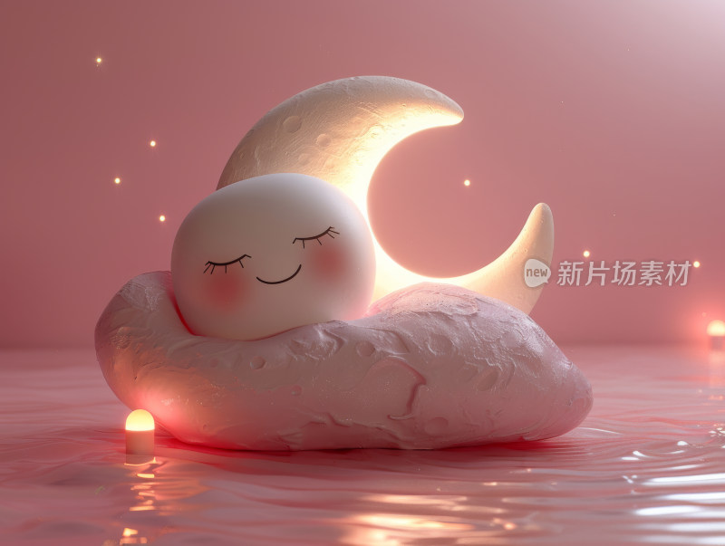 睡眠中的弯月卡通3D