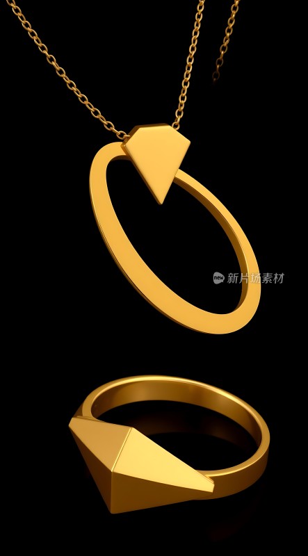黄金项链与戒指套装简约而奢华
