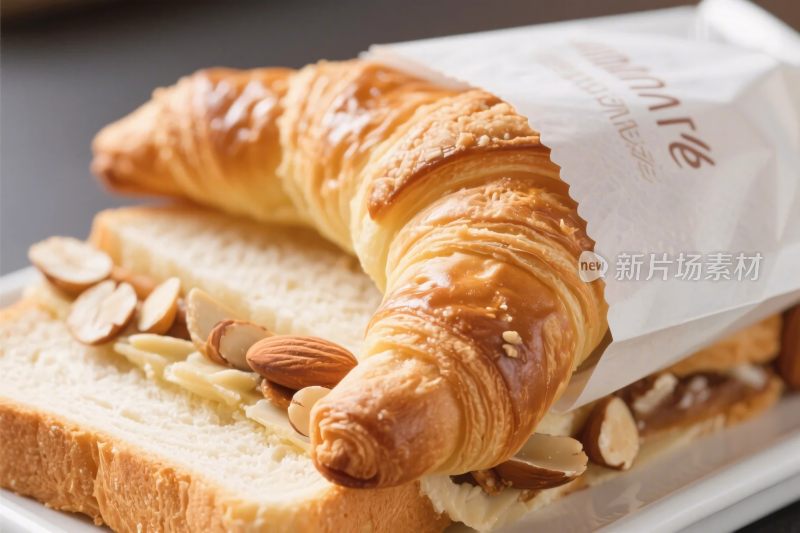 食物特写可颂面包片