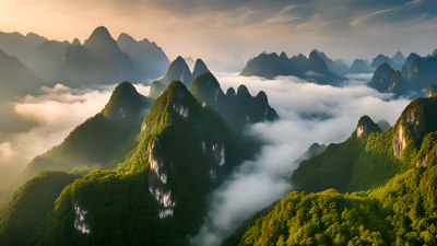 桂林山水照片山峰云海群山云雾缭绕自然风景