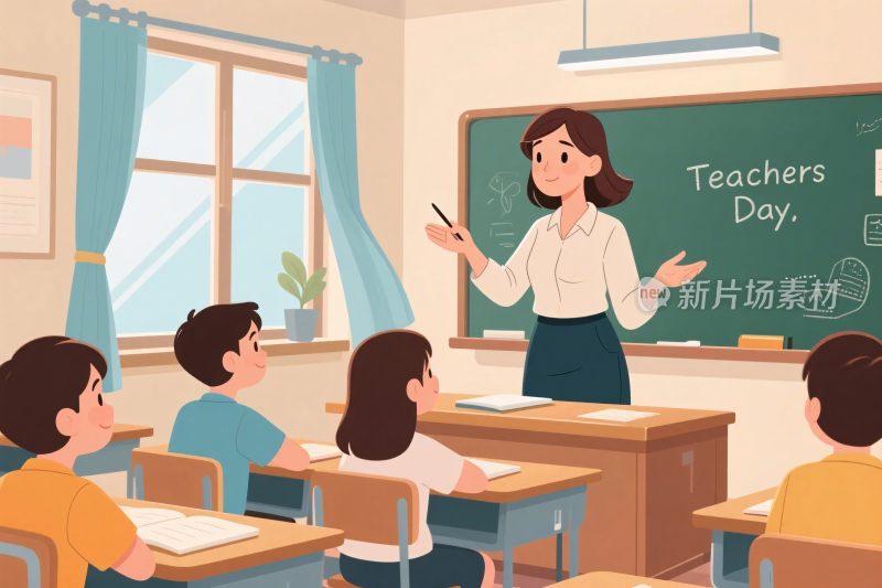 教师节教室教学插画