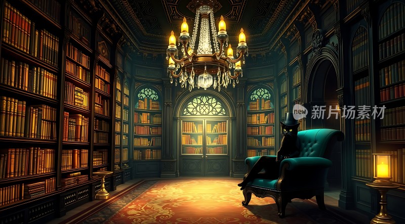 神秘图书馆里的黑猫