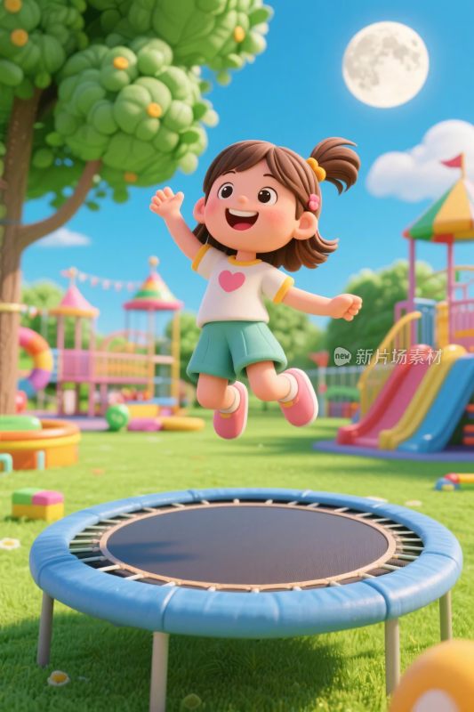 小孩玩蹦床的欢乐画面