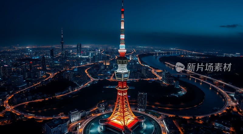 东方明珠夜色璀璨黄浦江畔繁华绽放