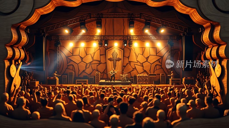 舞台灯光璀璨乐队演奏热情四溢观众欢呼雀跃