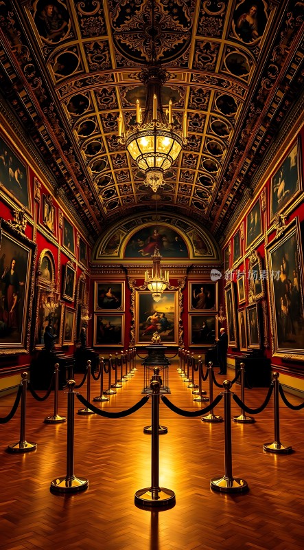 艺术殿堂华丽吊灯与精美画作交相辉映