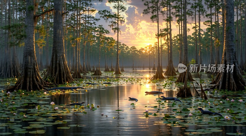 日出时分的湿地风光