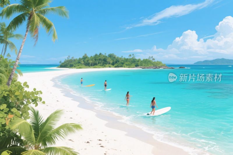 热带海滩风景插画