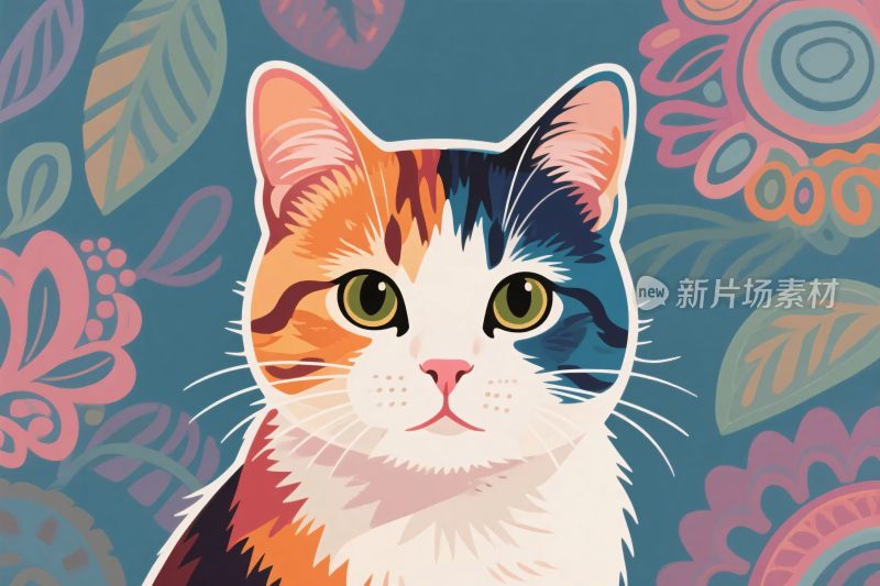 多彩猫咪插画