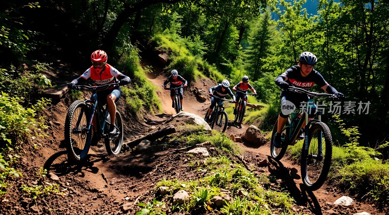 山地骑行者挑战崎岖小径