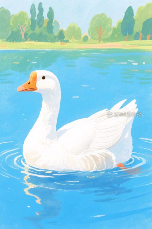 水中游泳的白鹅插画