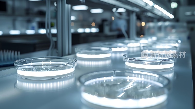 实验室中的培养皿与明亮灯光