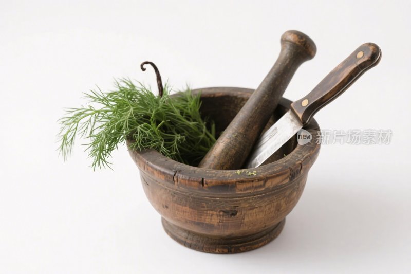 木质研钵含香草