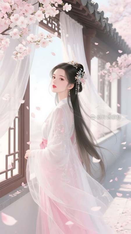 粉樱轻舞汉服佳人