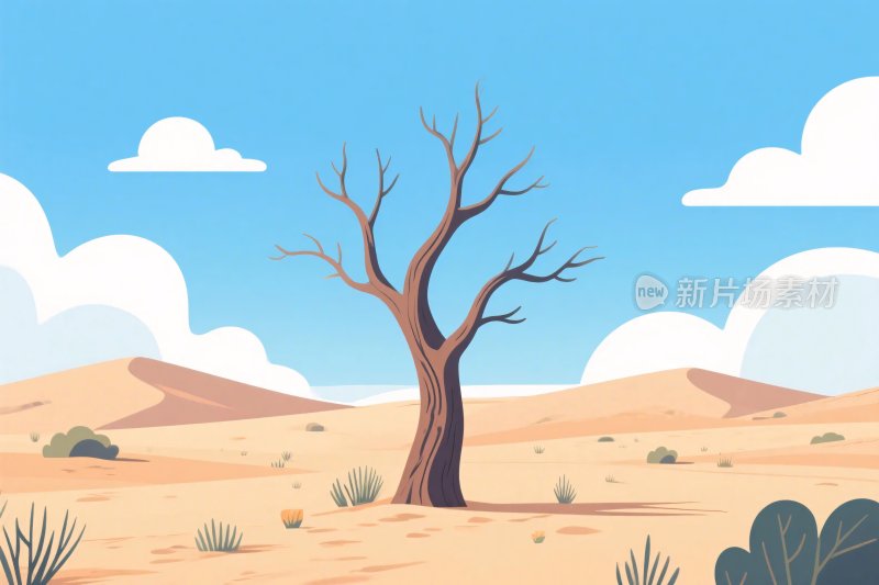沙漠孤树风景插画