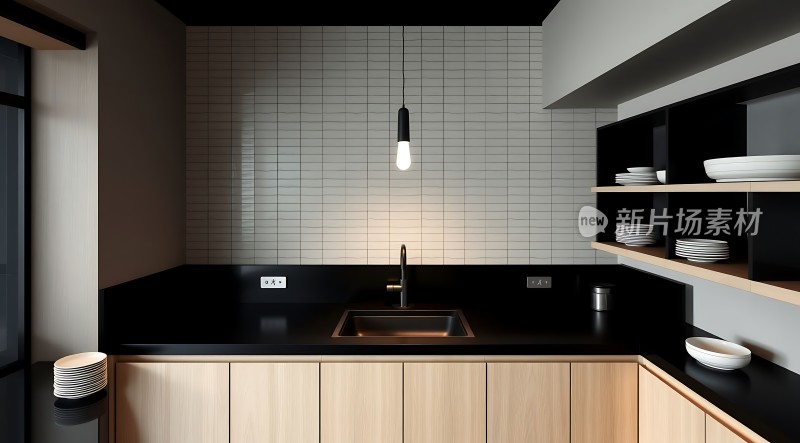 现代厨房设计简约风格黑白配色的时尚空间