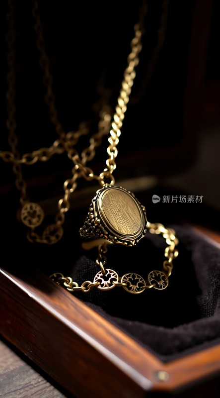 金色项链与戒指展示