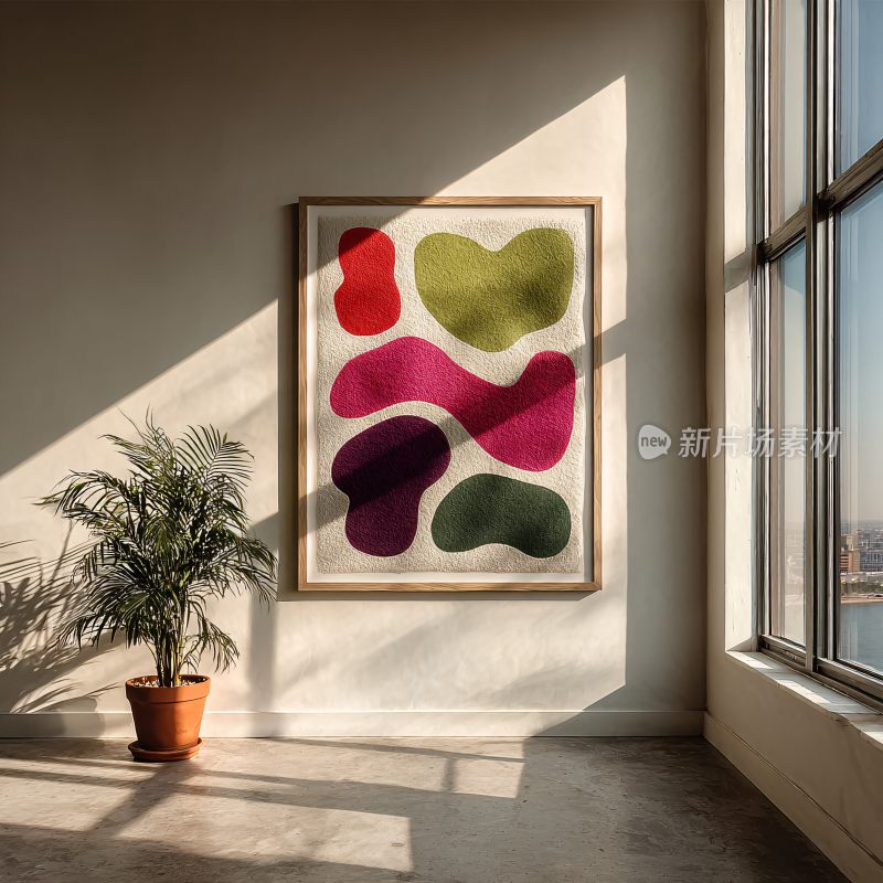 室内窗边的装饰画与绿植