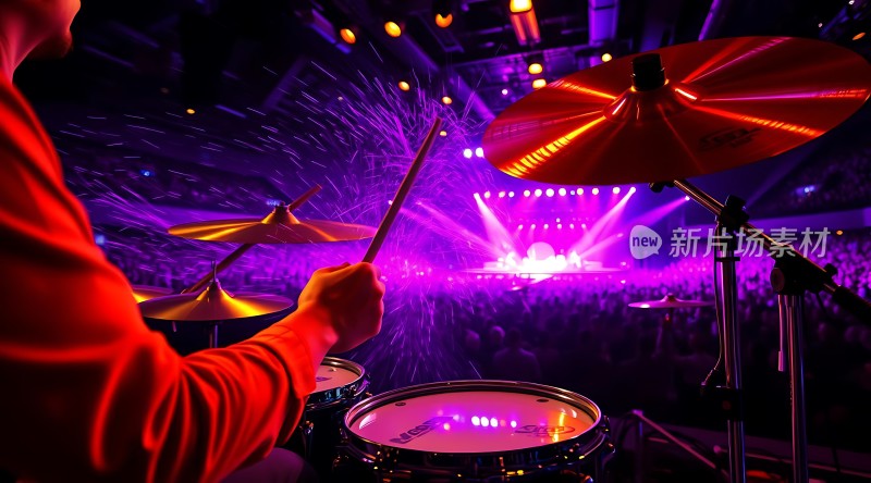 舞台灯光下的激情鼓手表演