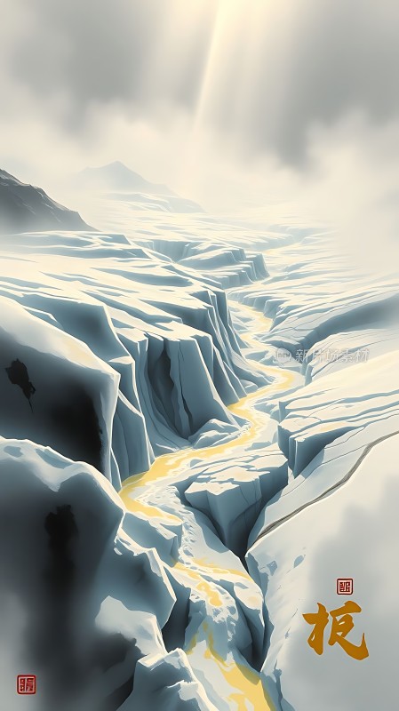 冰封峡谷映阳光