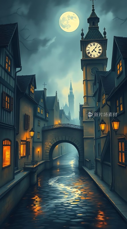 夜幕下的月光小镇