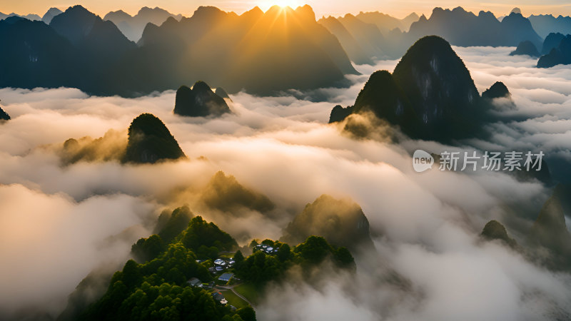 桂林山水照片山峰云海群山云雾缭绕自然风景