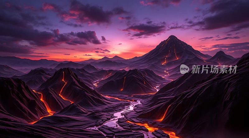 熔岩山谷日落奇景