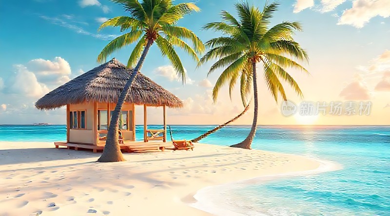 椰林小屋碧海蓝天夏日度假胜地