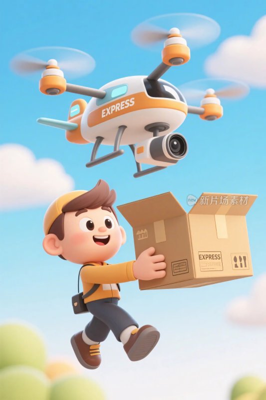 卡通快递无人机配送场景