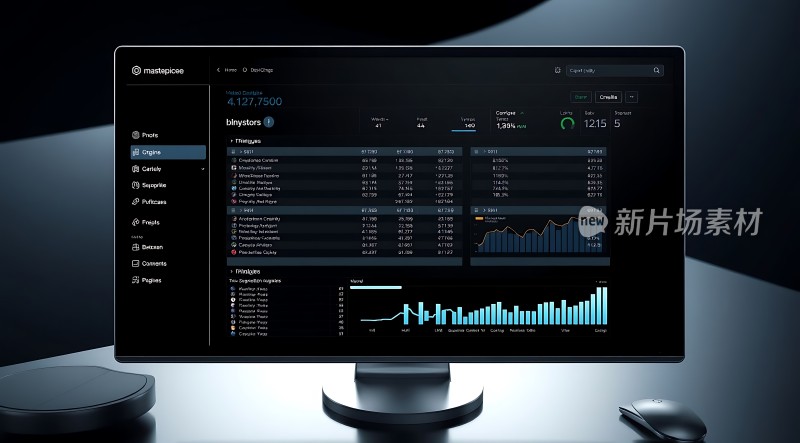 新片场素材 mastepiece电脑屏幕显示数据图表