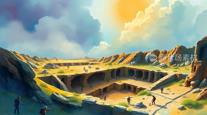 考古学家探索古老遗迹