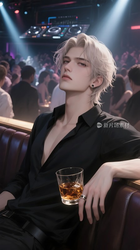 银发男子品酒夜店