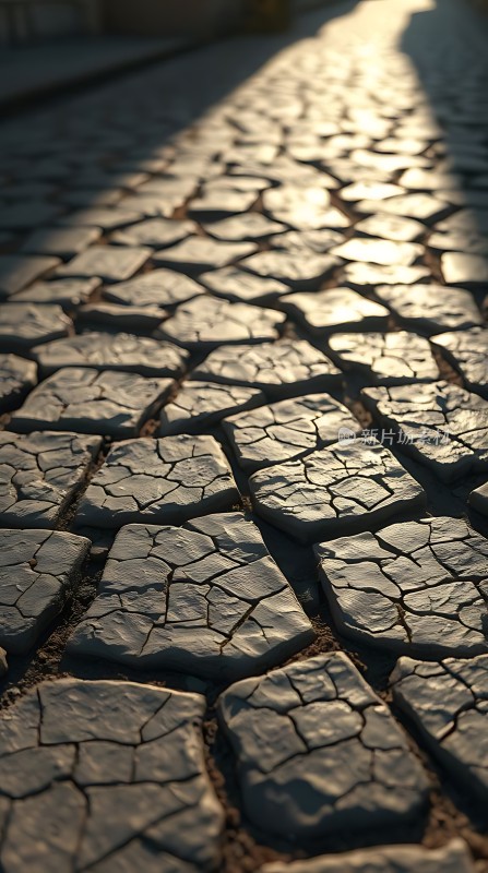 阳光下的干裂石板路