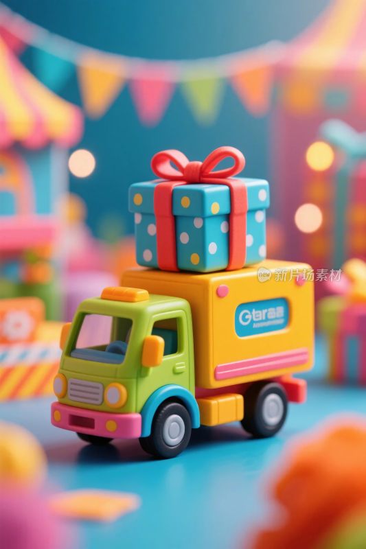 彩色玩具卡车与礼盒