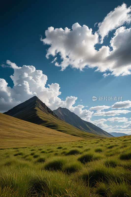 一片草地一座高山清风景摄影图片