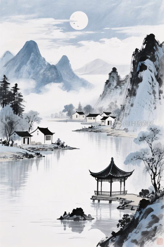 山水水墨风景图
