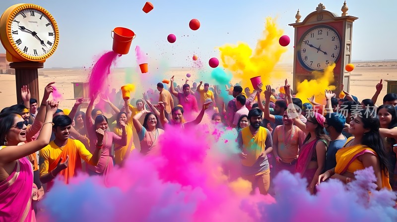 彩色粉末节上的欢乐庆典
