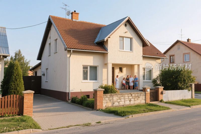 住宅门前人群场景